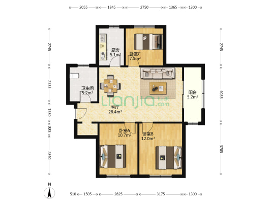 馨合佳苑 3室1厅1卫 109平方