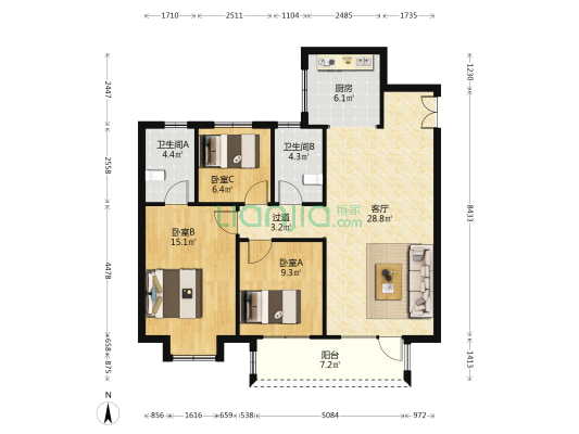 保利源诚·领秀山 3室1厅2卫 119平方