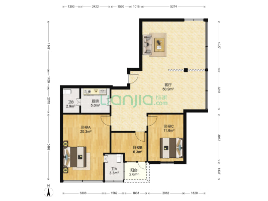 公正路 3室1厅2卫 112平方