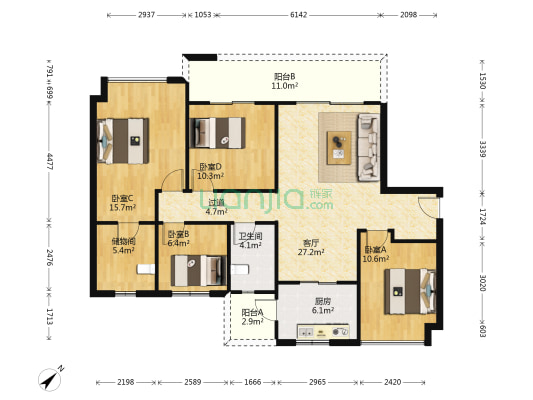 首开龙湖紫宸二组团 4室1厅1卫 126平方