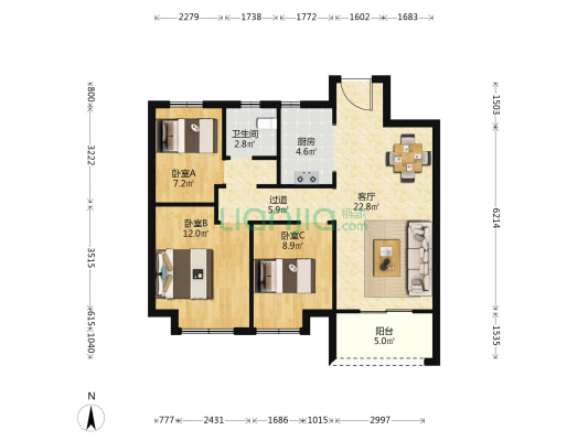 运河小镇一期 3室1厅1卫 98平方