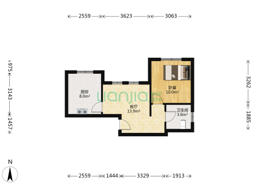 正规一居室，全明格局，中间楼层，小区楼间距大-户型图