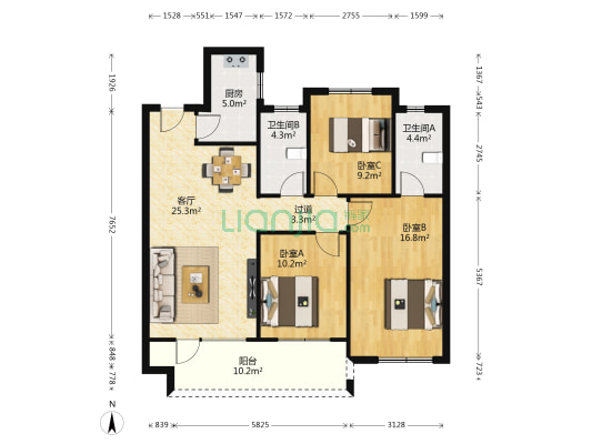 荣盛锦绣御景一期 3室2厅2卫 108平方