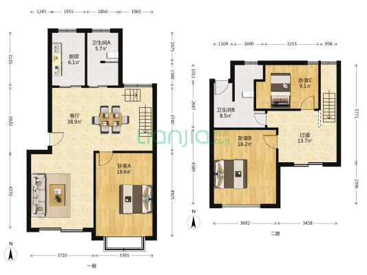 城南花园 3室1厅2卫 141平方
