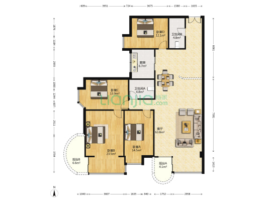 翔园 4室1厅2卫 195平方