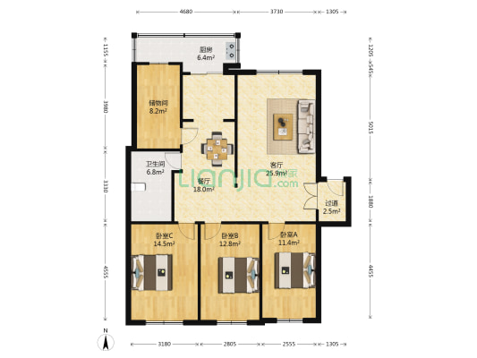 南湖职工新村 3室2厅1卫 137平方