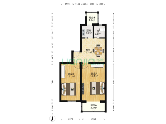 夕照寺中街 2室1厅1卫 61平方