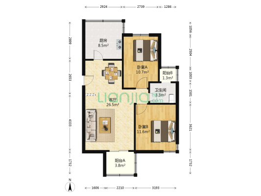 桃花源北区 2室1厅1卫 86平方