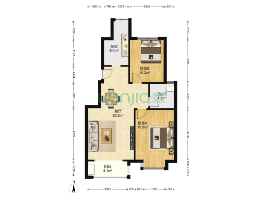 亚泰澜公馆 2室1厅1卫 89平方