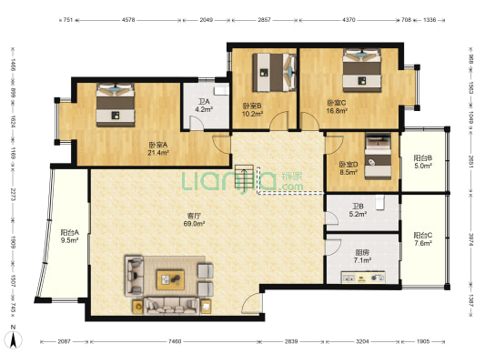 人事局家属院 4室1厅2卫 176平方
