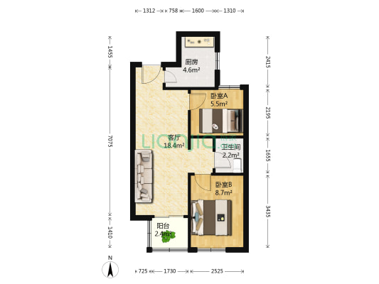 和谐佳苑二区 2室1厅1卫 64平方