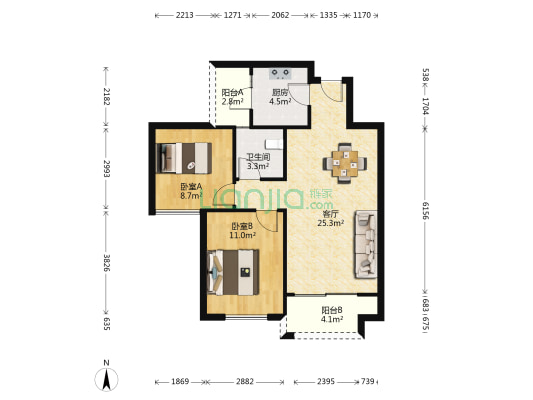 旭城公园府邸 2室1厅1卫 68平方