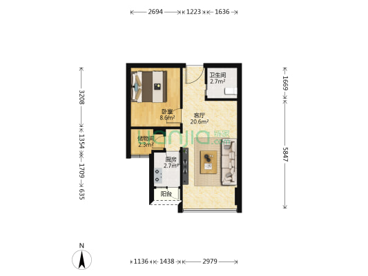 加怡名城 1室1厅1卫 51平方