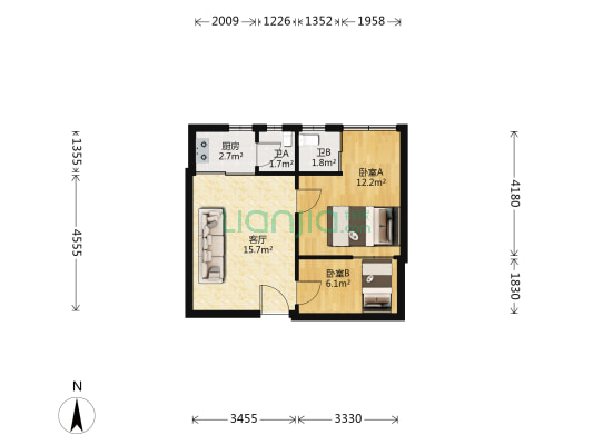 雄侨花园 2室1厅2卫 60平方