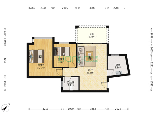 嘉和丽苑 2室1厅1卫 83平方
