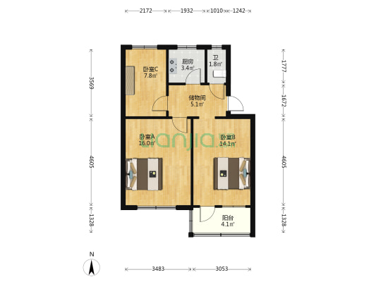月河西北小区 3室0厅1卫 64平方