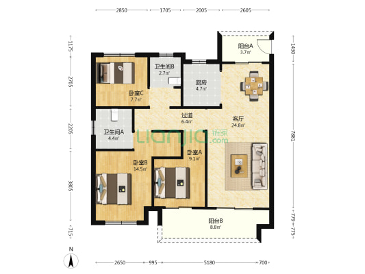 驻马店信友·天樾 3室1厅2卫 115平方