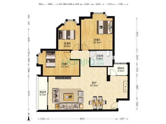 德景居 3室1厅1卫 105平方