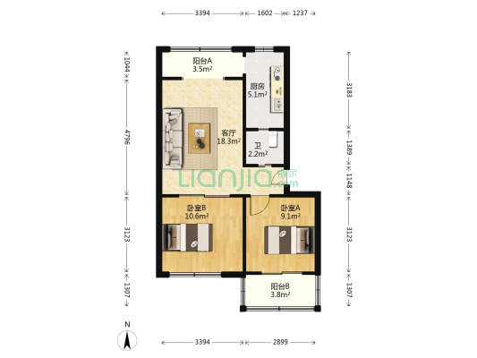 祥富里聚贤楼 2室1厅1卫 68平方