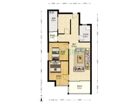 万达华府东区 2室1厅1卫 88平方