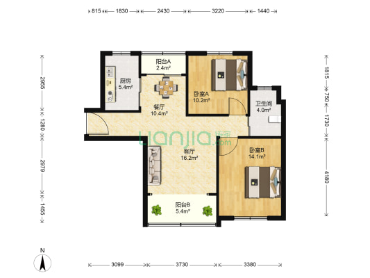 高弘家苑 2室2厅1卫 88平方