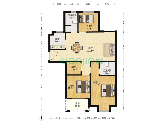 新西嘉园 3室1厅2卫 120平方