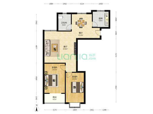西湖苑 2室2厅1卫 108平方