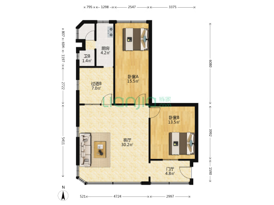 大观街 2室1厅2卫 91平方