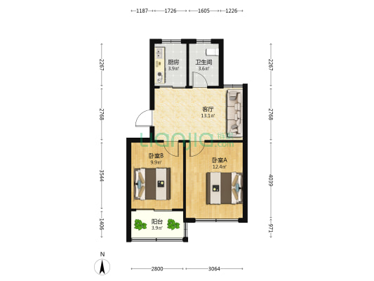 花园小区 2室1厅1卫 59平方