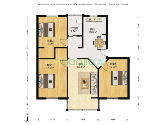 花园北村 3室1厅1卫 107平方