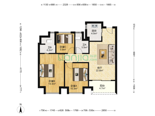 瓯绣苑（瓯江国际新城1期） 3室1厅2卫 89平方