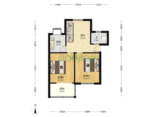 中南三村 2室1厅1卫 61平方