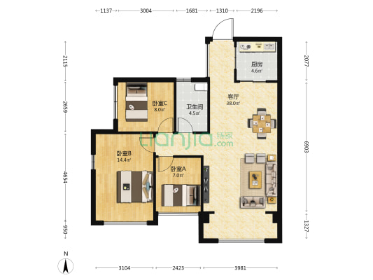 金旺角翔云住宅小区 3室1厅1卫 92平方