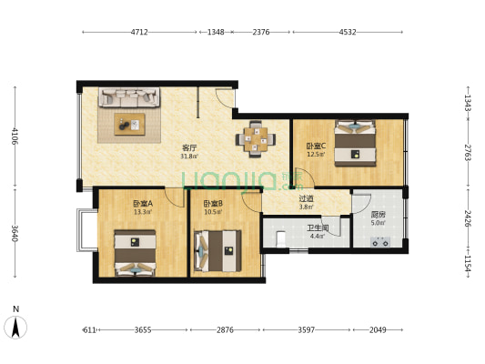 富强街75号 3室1厅1卫 101平方
