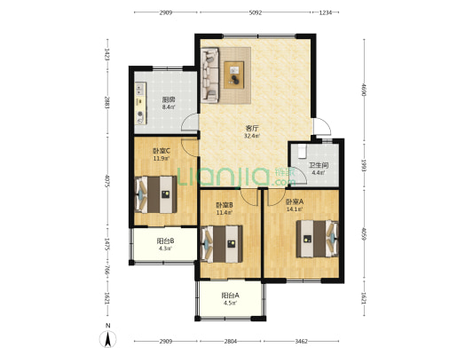 天姥路 3室1厅1卫 105平方