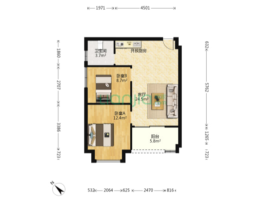 朗日公寓 2室1厅1卫 72平方