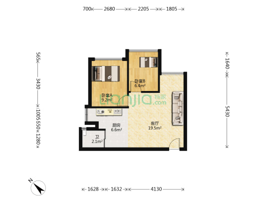 中信南航住宅区 2室1厅1卫 65平方