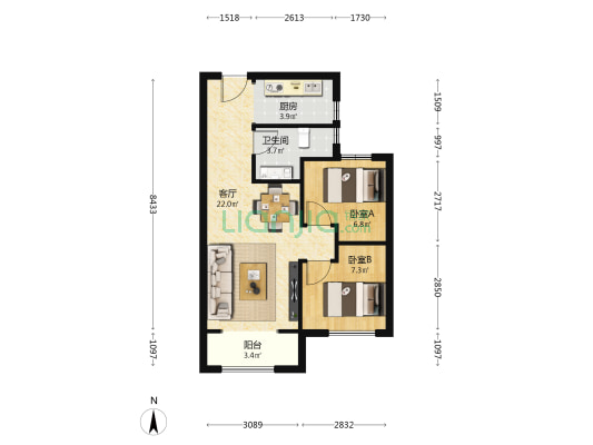 保利天汇 2室1厅1卫 72平方