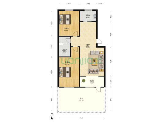 清馨園 2室1厅1卫 103平方
