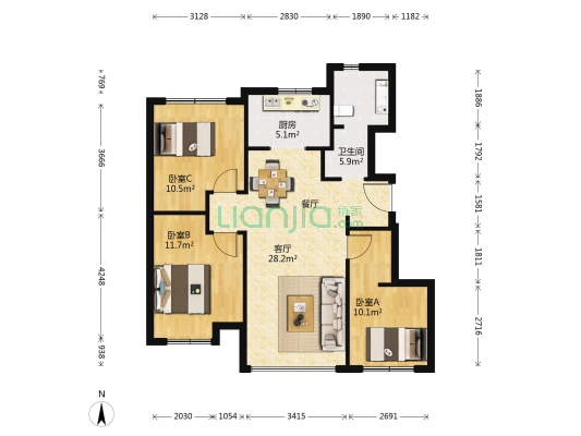 龙湖阳光城云峰原著B14 3室2厅1卫 89平方