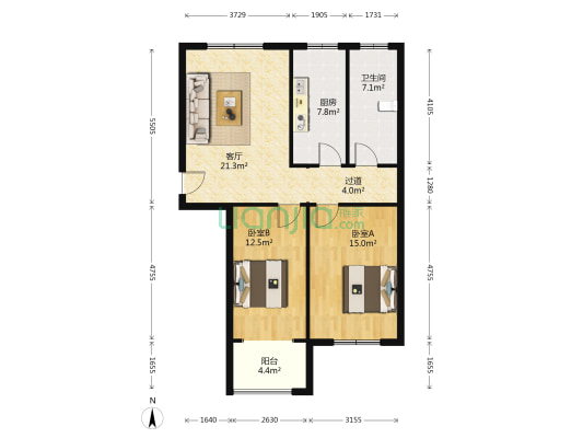 三教堂组团小区 2室1厅1卫 90平方