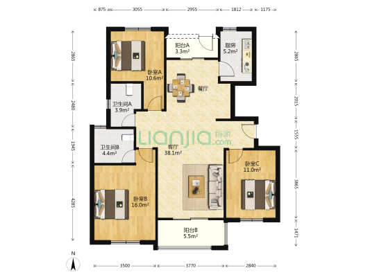 新高苑(四期) 3室1厅2卫 120平方
