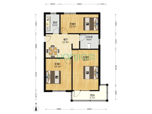 德昌路20弄 3室1厅1卫 84平方