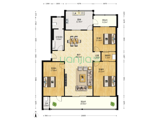 市税务局宿舍 3室1厅2卫 148平方