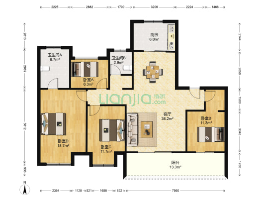 江城源著 4室1厅2卫 143平方