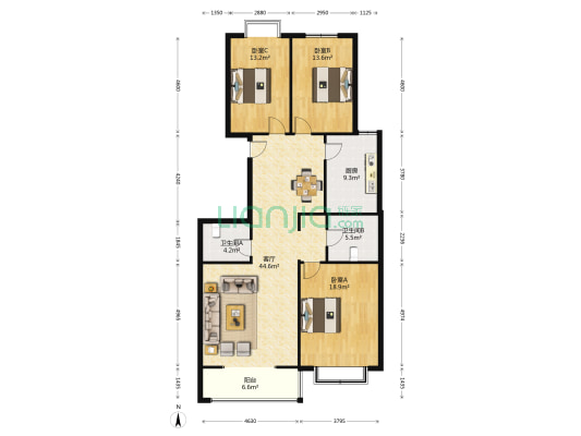 发展大院 3室1厅2卫 150平方