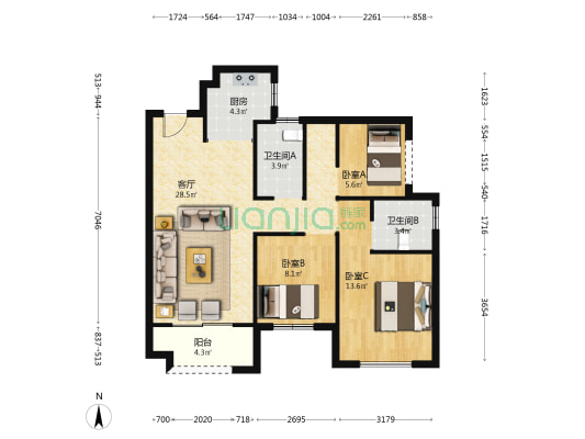 中梁·凤栖云台 3室1厅2卫 94平方