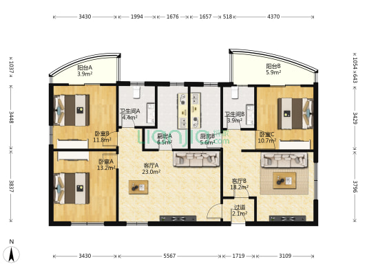 协和大厦 3室2厅2卫 65平方