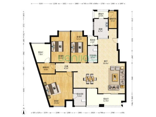四川美术学院虎溪校区住宅小区 3室1厅2卫 164平方