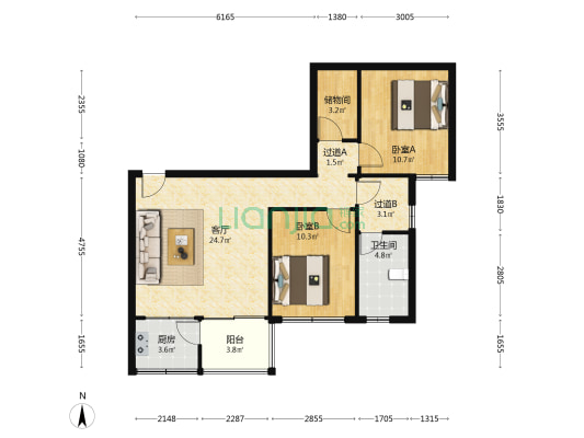 粤景大厦 2室1厅1卫 76平方